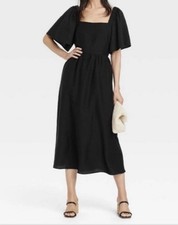 A New Day Flutter Sleeve Tie Back Square Neck Midi Dress BlackCottagecore XS