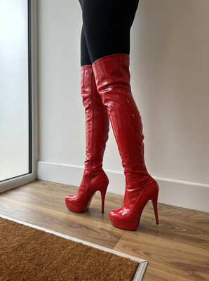 Damen Rot Overknee Overknee High Heel Stiletto Plateau Stretch Stiefel Größe 3-12