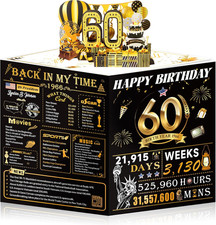 60Th Birthday Cards for Women Men, 3D Pop up 60Th Birthday Gift Ideas for Grandm