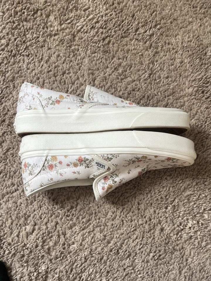 Vans Blanco Crema Rosa Rosas Flor Sin Cordones Mujer Talla 6 Foto 4 de 4