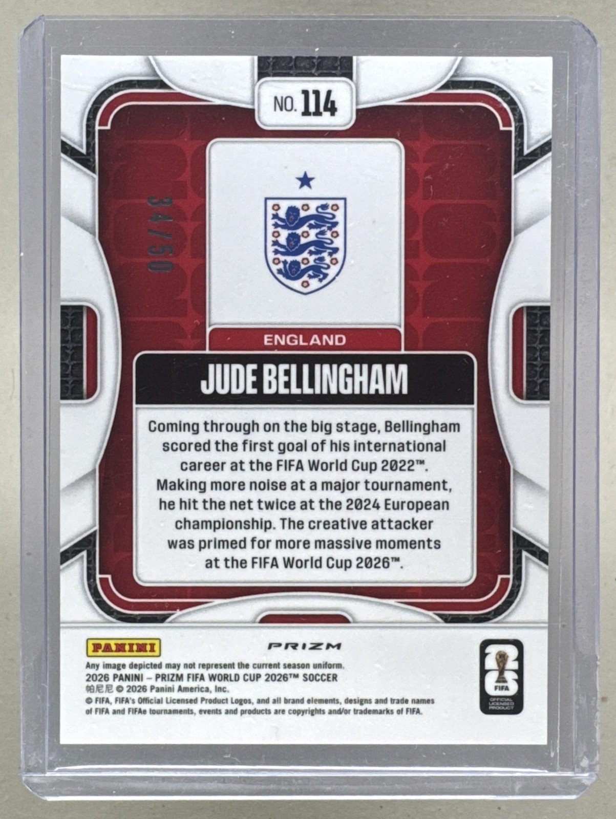 Jude Bellingham 2026 Panini Prizm World Cup #114 Red /50 view 2