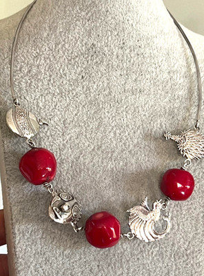 Vintage 925 Sterling Silber Natürliche Rote Koralle Perlen Halskette Kunsthandwerk Hergestellt OOAK