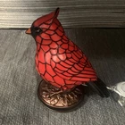 Tiffany Style Red Cardinal Bird Lamp Resin Stained Glass Look USB Cord VTG Decor