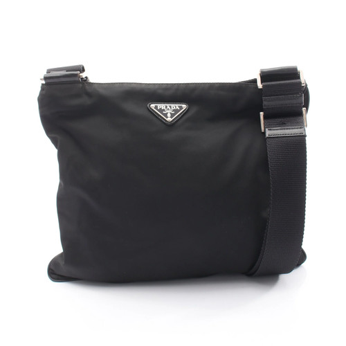 PRADA Triangle Logo Shoulder Bag VA0053 Nylon Saffiano Leather Black