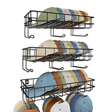 Metal Wall Hat Racks with Multiple Hooks, Hat Organizer for Baseball Caps, 3 ...
