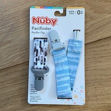 Nuby Pacifinder Pacifier Clip 2 Pack Blue White BPA Free New 0m Newborn Infant