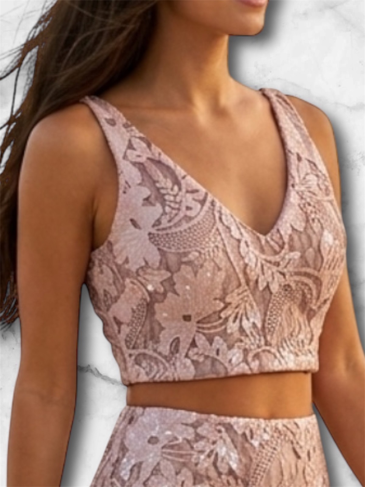 Badgley Mischka Belle Floral Dusty Rose Lace Sequin Crop Top Boho Size 10