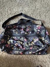 Lesportsac Nylon Black Floral Botanical Deluxe Everyday Bag 20x15” 