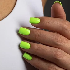 St. Patrick's Day 48Pcs Neon Green Press on Nails square glossy neon green