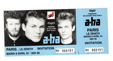 a-ha unused concert ticket - PARIS Le Zenith Mardi 9 avril 91 INVITATION