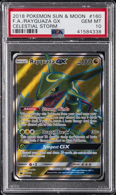 2018 POKEMON SUN & MOON CELESTIAL STORM #160 FULL ART/RAYQUAZA GX PSA 10