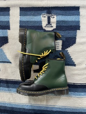 Dr Martens 1460 Contrast Smooth Leather Size 8 Mens Green and Black Combat Boots