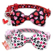 2 Pack Valentine Cat Collar with Bow Tie, and Charms Holiday Heart Color 3