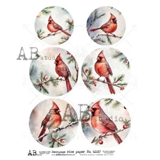 Winter Cardinals | A4 Rice Paper | Paper for Decoupage | AB Studios