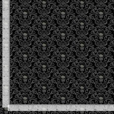 Halloween Fabric Wicked Skull Damask Print Black Timeless Treasures YARD