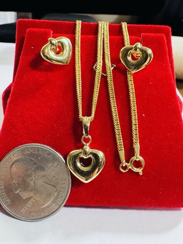 Pure Solid 18K 750 Gold Love Heart Earring Necklace 15.5”/16” Inch 6.3g 2.2mm - Picture 19 of 24