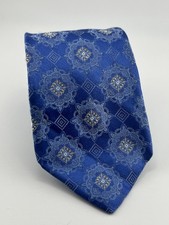 John W Nordstrom 100 Silk Blue Medallion Men  s Neck Tie Made in USA 60  x3.25  