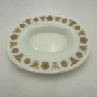 Vintage 70s Corning Glass Pyrex Butterfly Gold Oval Gravy Boat Under Plate 77-U