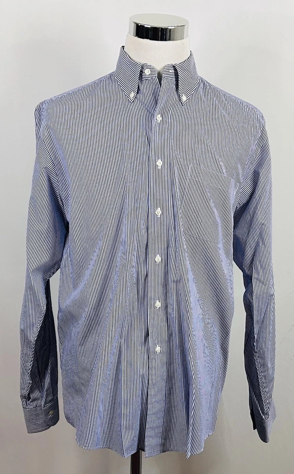 Brooks Brothers 346 16 35 Regular Fit Dress Shirt Blue White Striped Button Down - Image 2 of 4