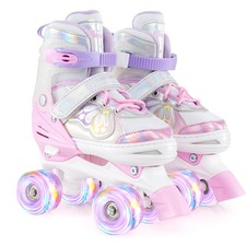 4 Sizes Adjustable Quad Skates w/Light-up Wheels Safety Protection for Ages 8-13