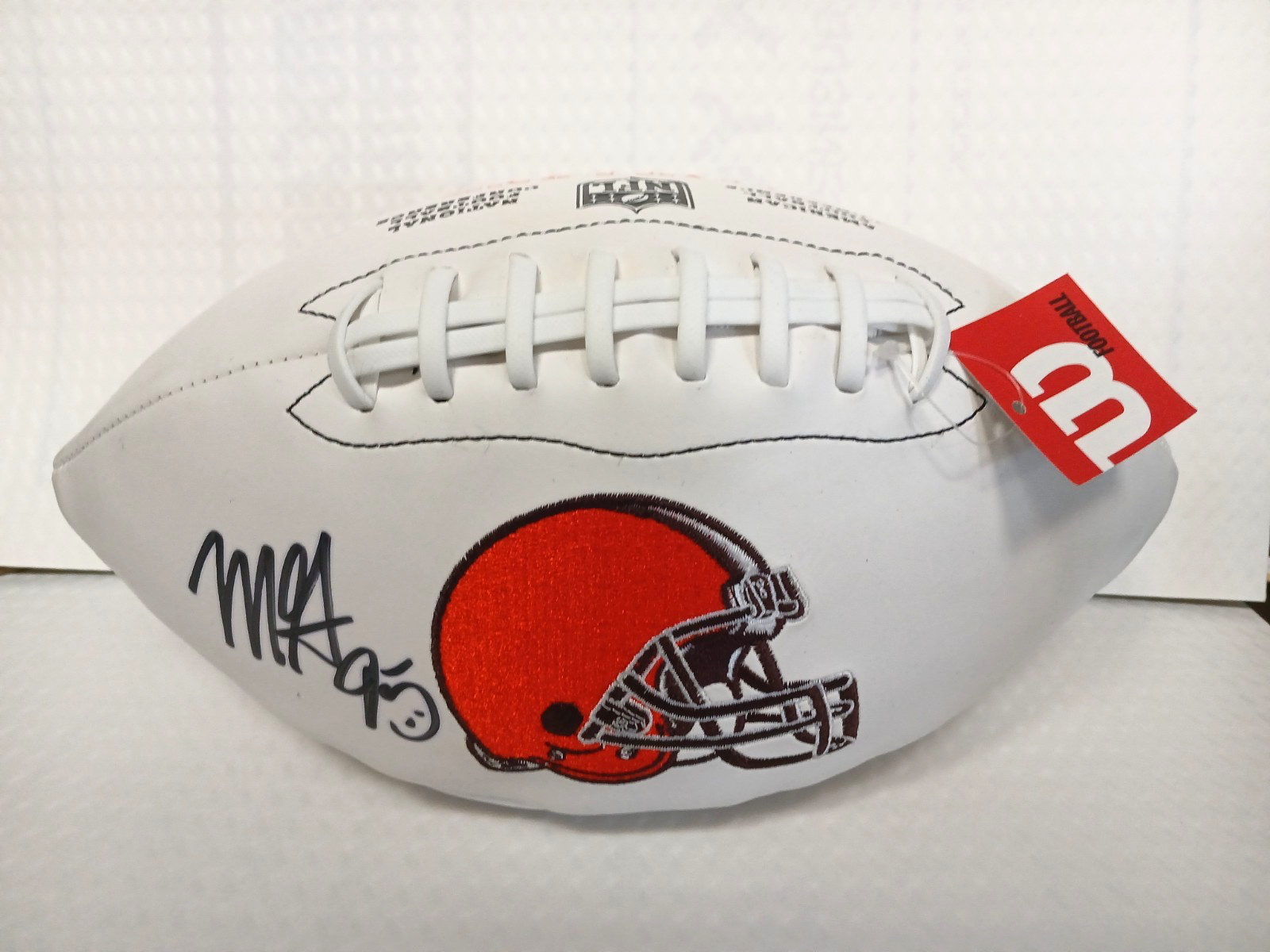Myles Garrett Autographed Signed Cleveland Browns Full Size Football White Stitched Logo 