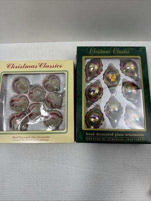 Vintage Christmas Classics Glass Ornaments Romania Boxed Lot Commodore 16 Pc