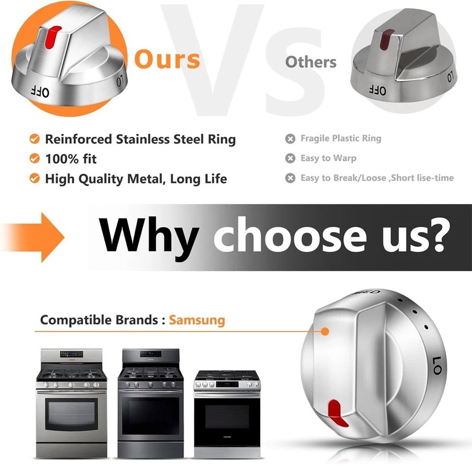 5 Pack DG64-00473A Range Top Burner Control Knob For Samsung Oven AP5917439