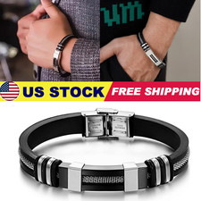 Black Braided Leather Bracelet for Men with Stainless Steel Magnetic Clasp USA