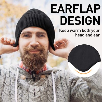 Knit Hat Winter Warm Cuff Beanie w/ Ear Flaps Skull Cap Outdoor