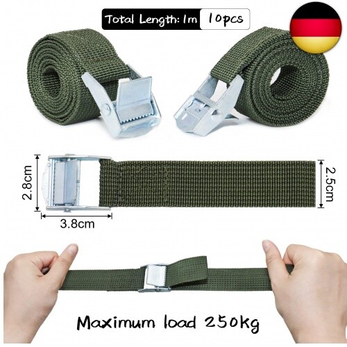 Spanngurte Kurz Spanngurt mit Klemmschloss Set 1m - 10 Stück Zurrgurte Zurrgurt - Bild 2 von 13