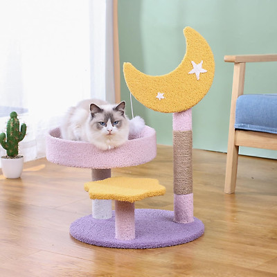 Smalll Cat Scratching Post,  Yellow Moon Star Cat Tree Pink Cat Bed 23.5'' Cat To