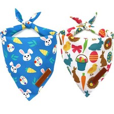Easter Dog Bandanas 2 Pack Reversible Bunny Carrot and Easter Eggs Pet Scarf ...