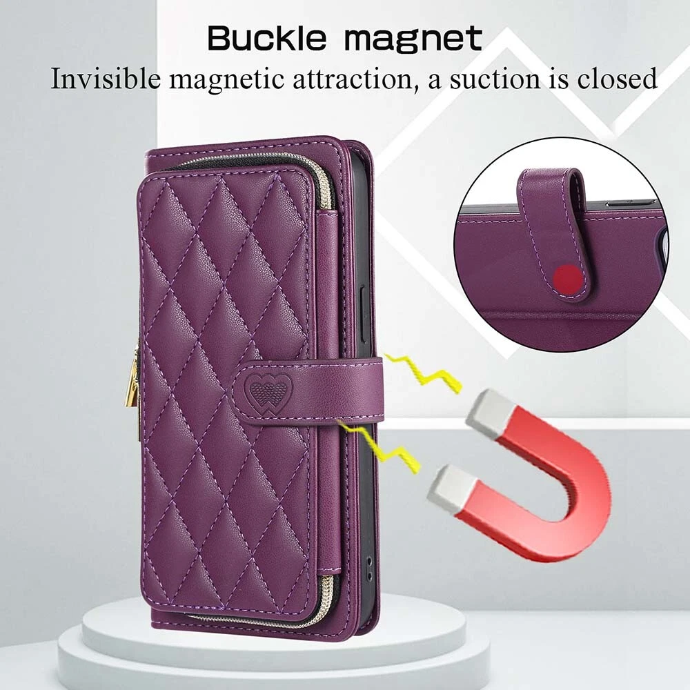 Durable Leather Zipper Flip Wallet Case for iPhone 15 Pro Max 14 13 12 11 XR