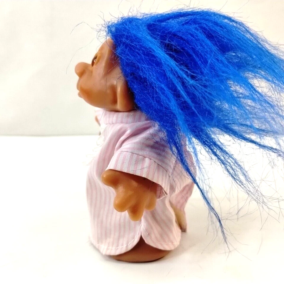 Camisa vintage 1986 DAM Troll pelo azul ojos ámbar rosa y blanca 4,5" Foto 3 de 4