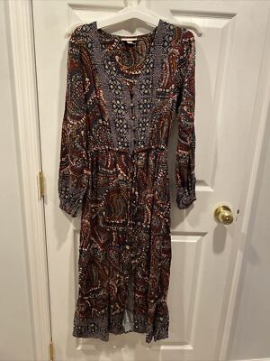 Knox Rose Long Sleeve Button-front Dress - Boho Night Sky