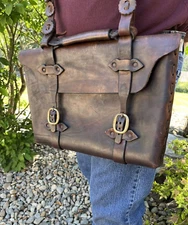 XL Mountain Man Possibles Bag/Attaché Heavy Duty Saddle Grade Leather Brass Buck