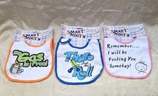 Smart Mouth Three Humorous Baby Bibs One Size Bibs with Attitude New On Cards