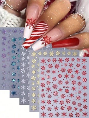 Snowflake Nail Art Stickers Festive Metallic Holographic Xmas Christmas Laser SO