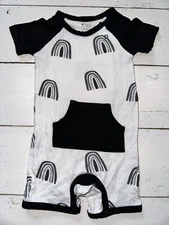 Baby Girls Boys 12-18 Months KYTE Black Gray Rainbow Short Romper Bamboo