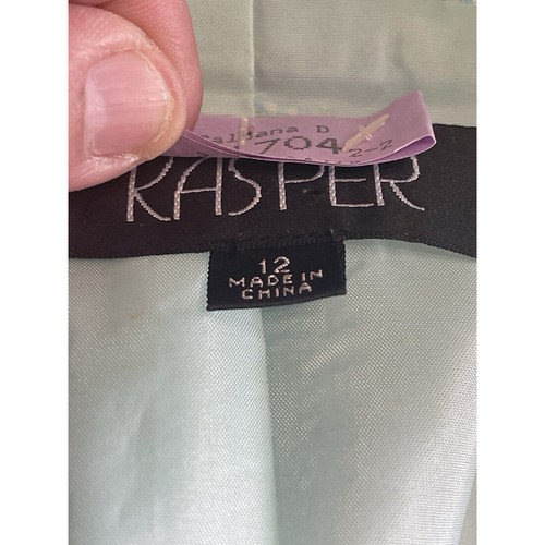 KASPER Linen Skirt Suit Women 12 Light Aqua Open Front Blazer 3/4 Sleeve Tulip - Picture 3 of 24
