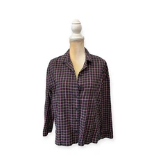 Madewell Flannel Westlake Shirt in Stoppard Plaid Size M Medium Black Top