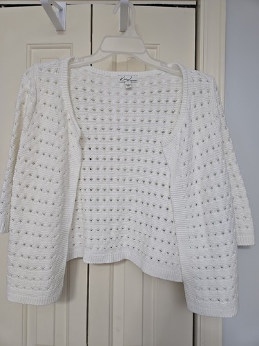 Kim Rogers Open Knit 3/4Sleeve Career Cardigan Stretch Size Large