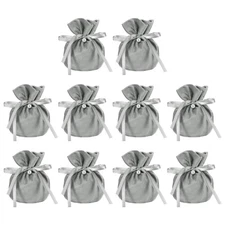 Velvet Gift Drawstring Bags 10 Pcs Wedding Favor Bag with Pearl, Dark Gray