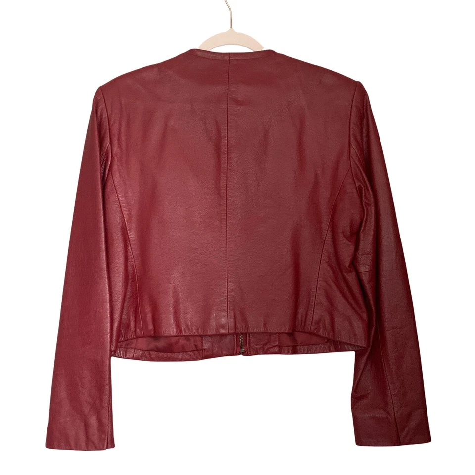 Jones New York Motorcycle Leather Jacket Size 8 Red Full Zip Long Sleeve Pockets - Image 2 of 4