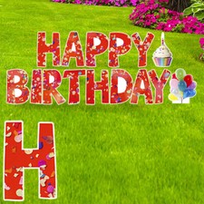 HAPPY BIRTHDAY Plastic Outdoor 15" Letter Set YARD SIGN Staked Standup CONFETTI