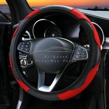 1 Car Steering Wheel Cover Red Black Leather Anti-slip For 15"/38cm Carbon Fiber