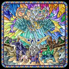 2 Player Crystal Beast Rainbow Dragon Cloth Playmat Stitched Border