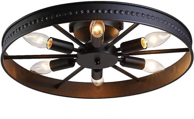 Rustic Black Flush Mount Ceiling Light Fixture - 6-Light Industrial Chandelier