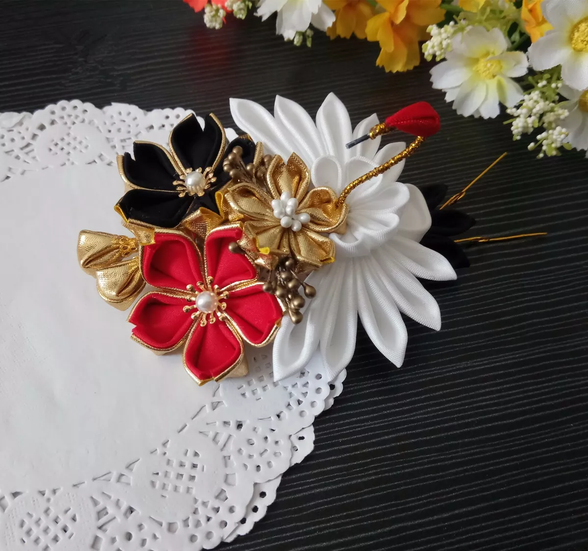 Handmade Japanese Hair Pin Sakura Crane Clip Kanzashi Wedding