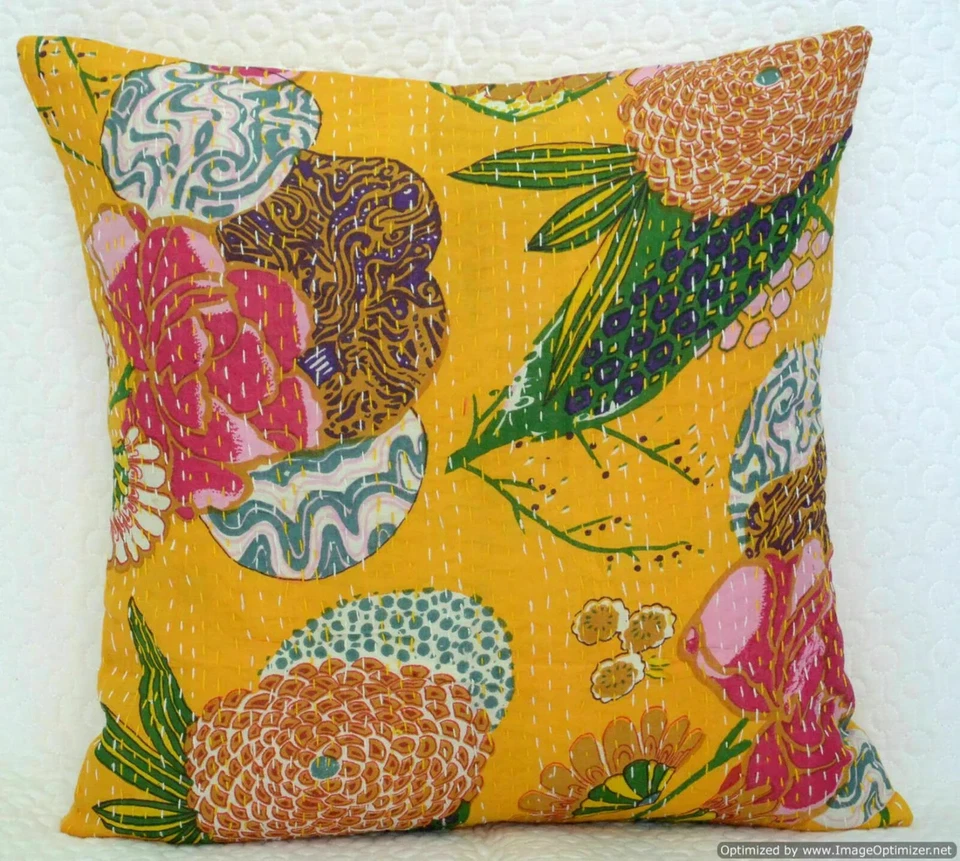 Colofull All Size Kantha Cushion Cover Indian Handmade Kantha Throw Pillow Decor - Image 3 of 4